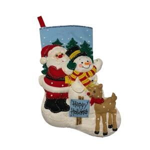 Bucilla 18" SANTA'S GATHERING Felt Applique Christmas Stocking #89308E- FINISHED